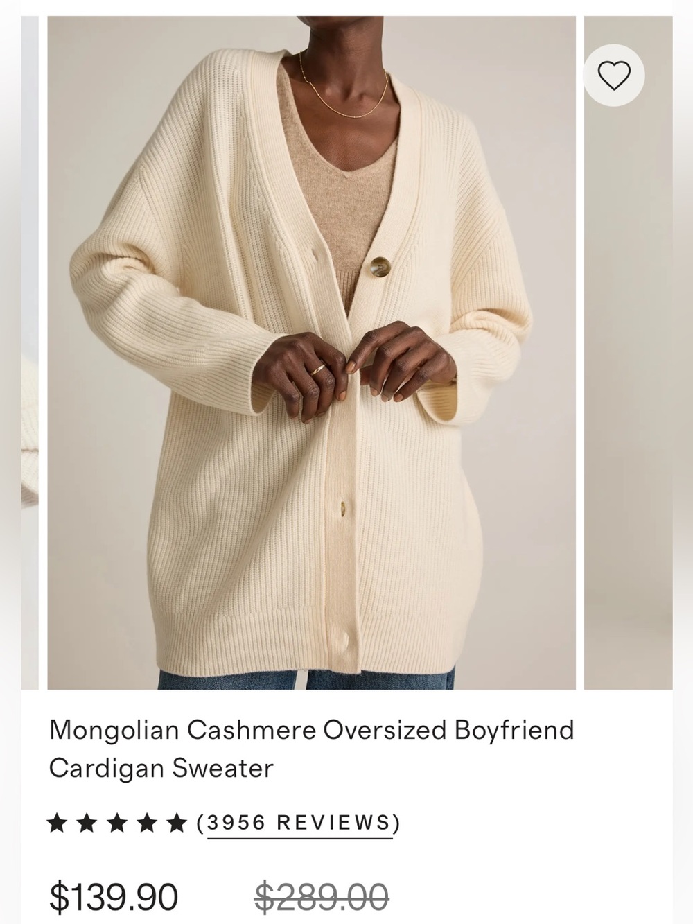 Quince Cream Mongolian Cashmere Oversized Boyfriend Cardigan